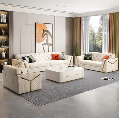 Extravagance Chesterfield Sectional Leather Sofa Set - On Wood Products