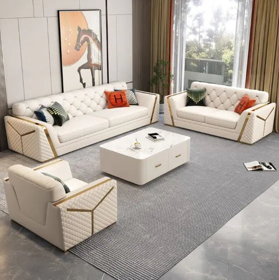 Extravagance Chesterfield Sectional Leather Sofa Set - On Wood Products