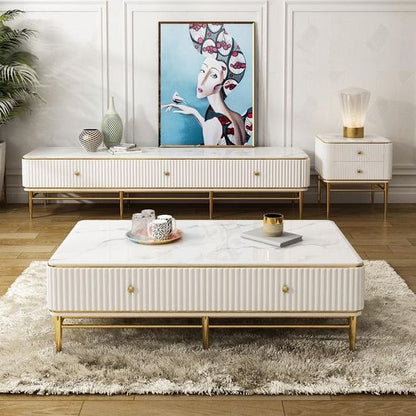 Flute Star Table With Marble Top