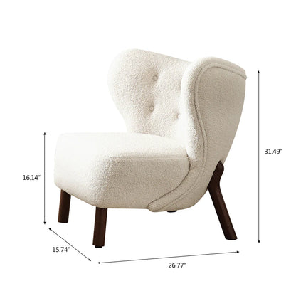 White Lamb Wool Accent Chair in Wooden Frame