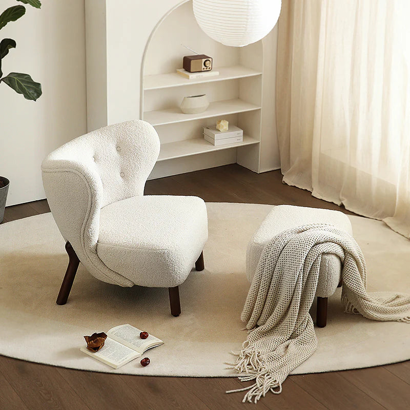 White Lamb Wool Accent Chair in Wooden Frame