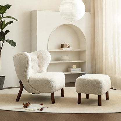 White Lamb Wool Accent Chair in Wooden Frame