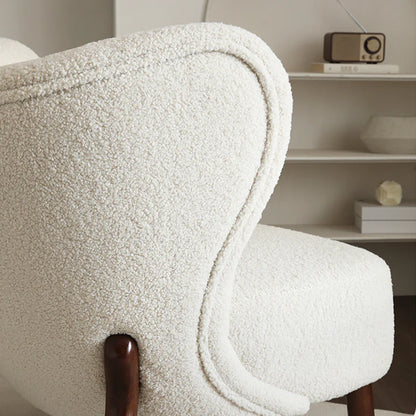 White Lamb Wool Accent Chair in Wooden Frame