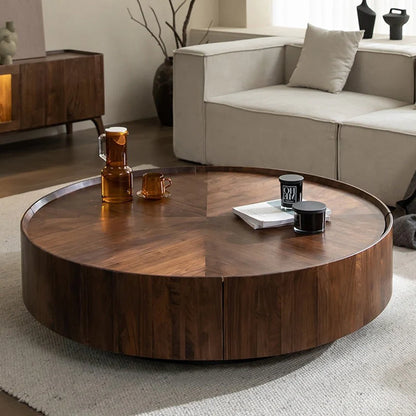 Modern Round Coffee Table with Walnut Veneer