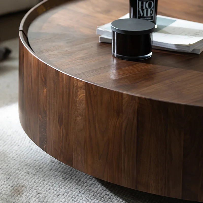 Modern Round Coffee Table with Walnut Veneer