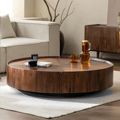 Modern Round Coffee Table with Walnut Veneer