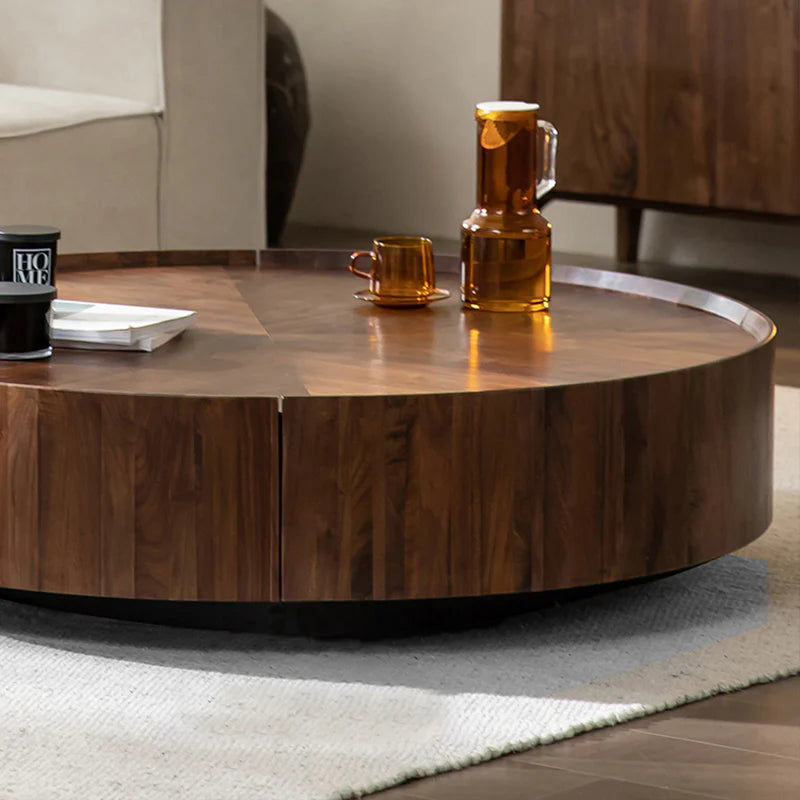 Modern Round Coffee Table with Walnut Veneer