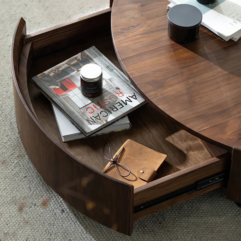 Modern Round Coffee Table with Walnut Veneer