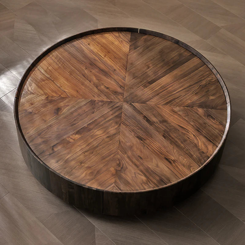 Modern Round Coffee Table with Walnut Veneer