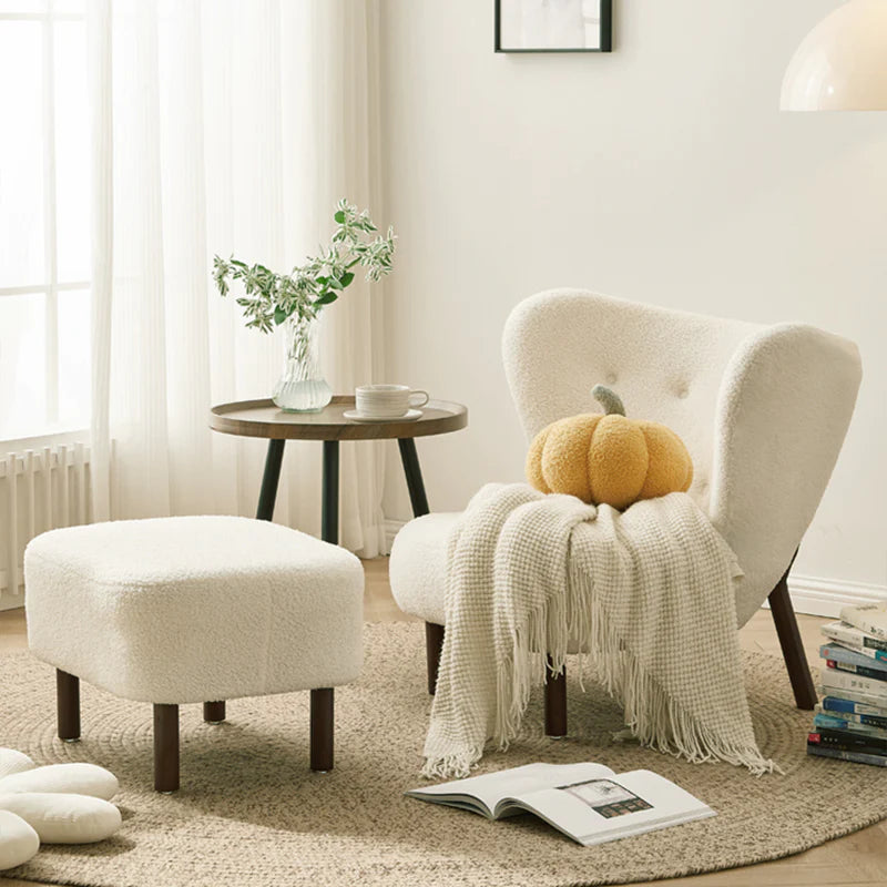 White Lamb Wool Accent Chair in Wooden Frame