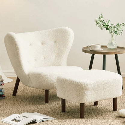 White Lamb Wool Accent Chair in Wooden Frame