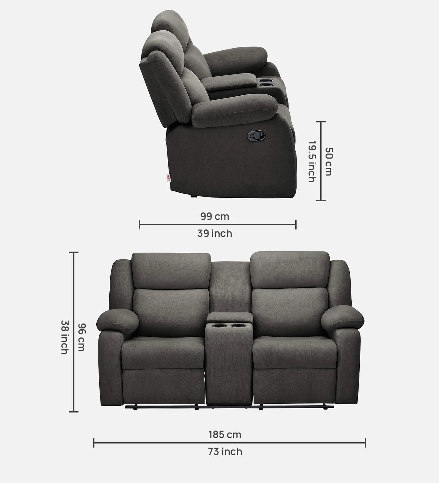 Deluxe Plush Dual Seater Recliner with Console - On Wood Products