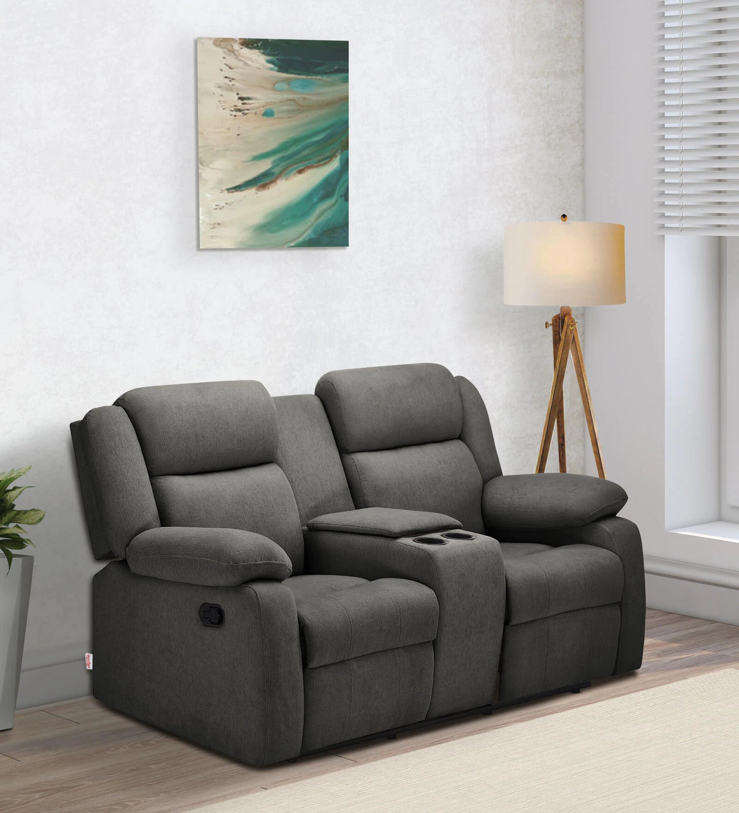 Deluxe Plush Dual Seater Recliner with Console - On Wood Products