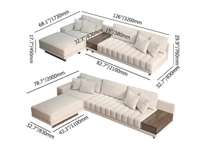 Cream L shape Sofa with Wooden Storage 