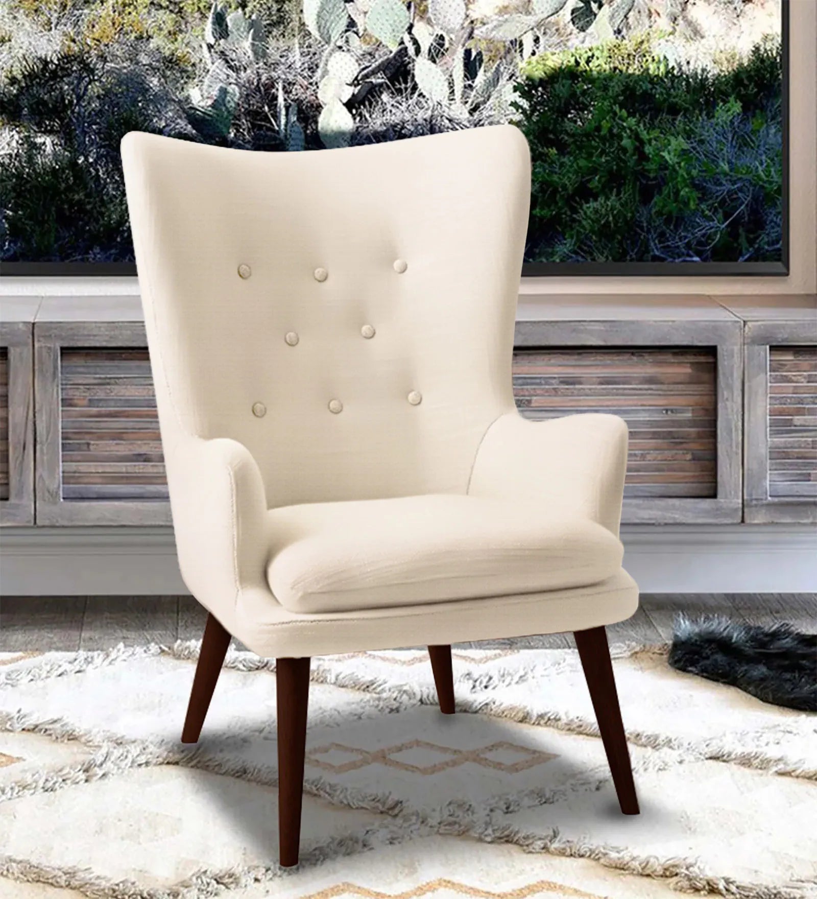 Cream Tufted Accent Chair - On Wood Products