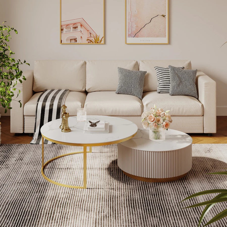 Sintered Stone Nesting Coffee Table Set with Drawer