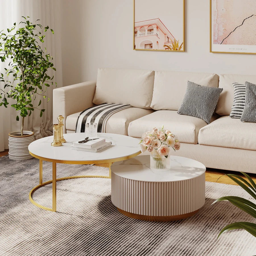 Sintered Stone Nesting Coffee Table Set with Drawer