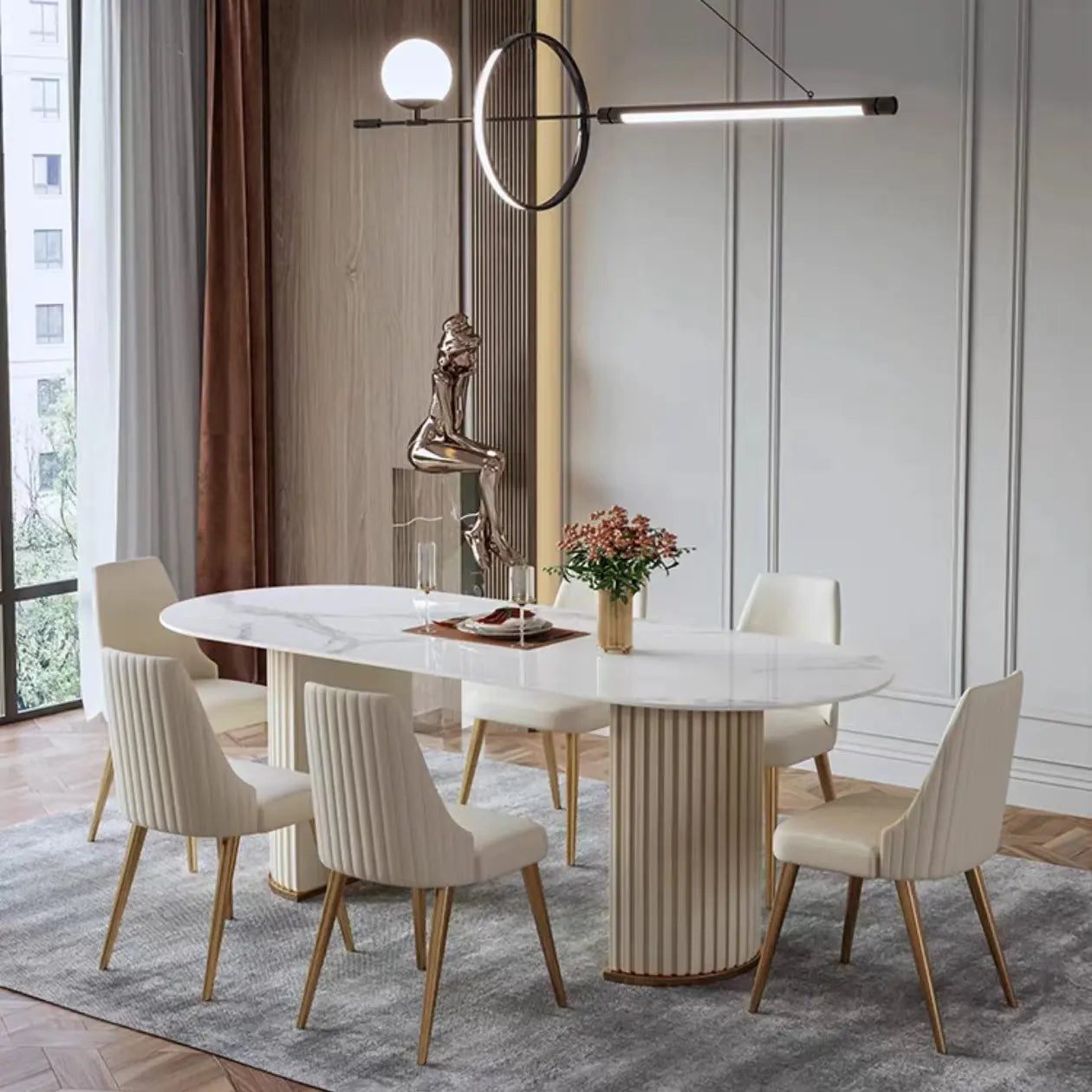 Parle Dining Set with Marble Top - On Wood Products