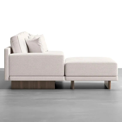 Cream L shape Sofa with Wooden Storage 