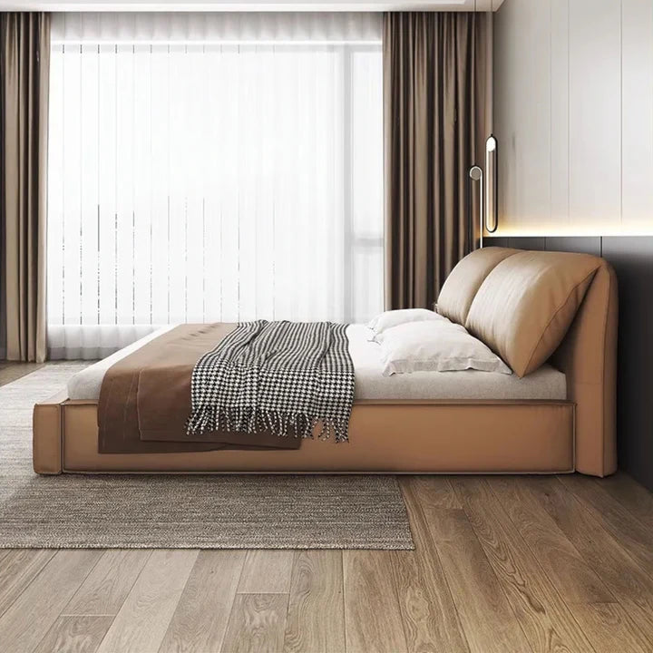 Luxury Italian Leather Bed - On Wood Products