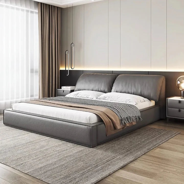 Luxury Italian Leather Bed - On Wood Products