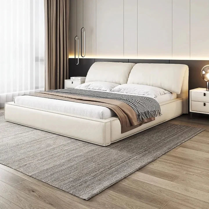 Luxury Italian Leather Bed - On Wood Products