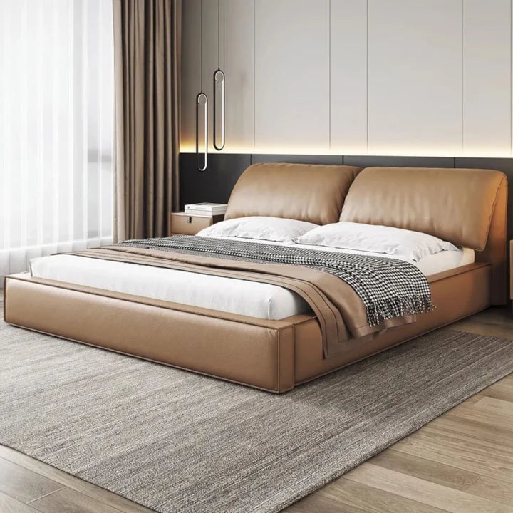 Luxury Italian Leather Bed - On Wood Products