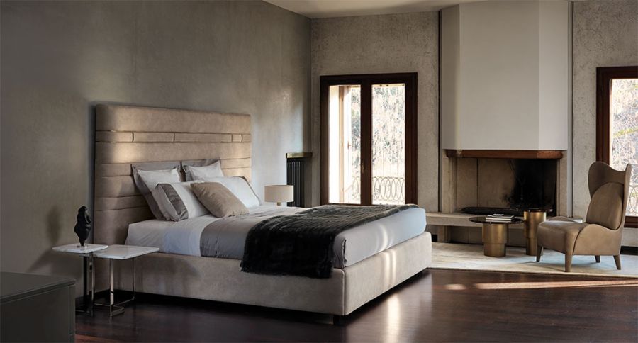 Luxury Designer Italian Bed With Wide Headboard - On Wood Products