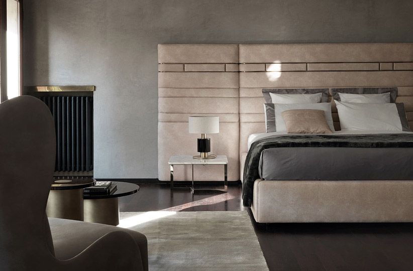 Luxury Designer Italian Bed With Wide Headboard - On Wood Products