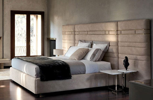 Luxury Designer Italian Bed With Wide Headboard - On Wood Products