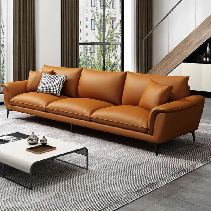 Camel Leather Chic L-Shaped Sectional Sofa - On Wood Products